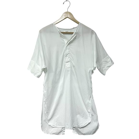 Billy Reid Tunic Shirt Mens XS White Cotton Henley Short Sleeve Split Tail - Picture 1 of 4